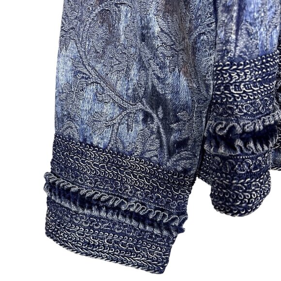 Coldwater Creek Distressed Satiny Velvet Brocade Open Front Jacket Blue Size L - Picture 6 of 9